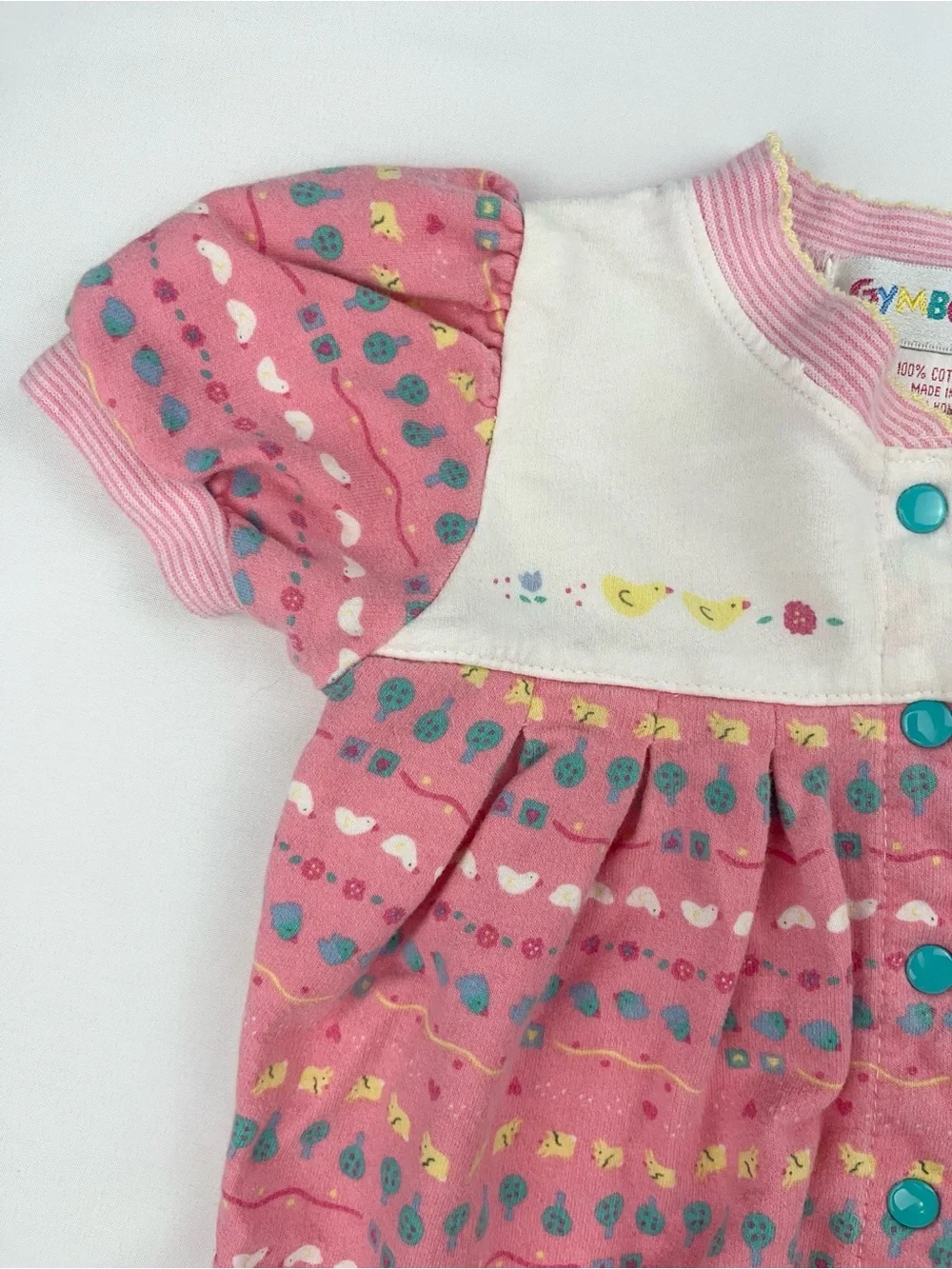 Gymboree 1990s Rainbow Tag Pink Floral Farm Animals Vintage Romper Newborn